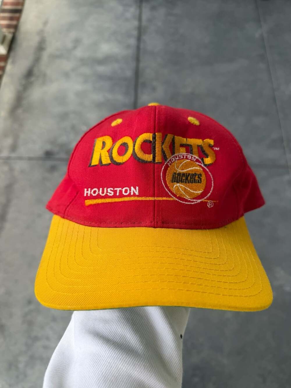 Twins Houston Rockets Snapback Hat One Size Red Yellow NBA Vintage